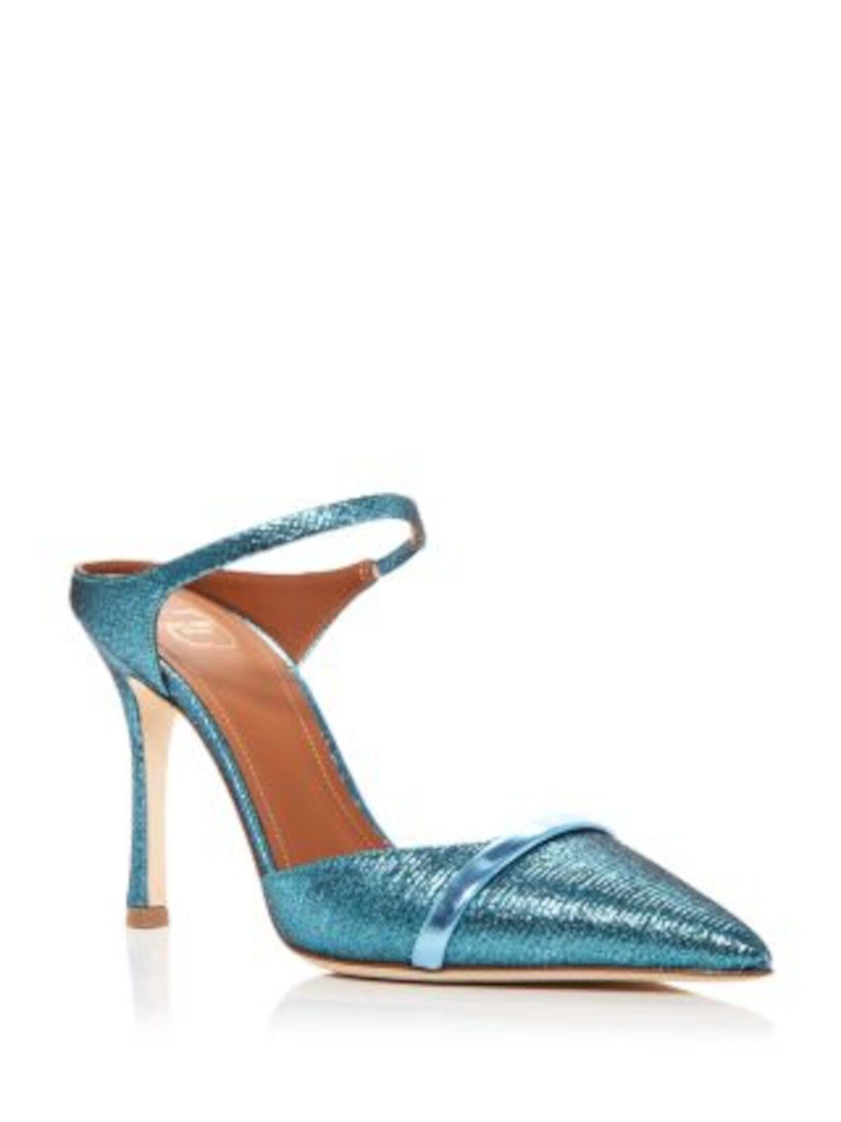 MALONE SOULIERS Womens Blue Padded Strap Detail Goring Metallic Uma Pointed Toe Stiletto Slip On Sandals Shoes 36.5