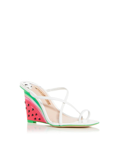 SOPHIA WEBSTER Womens White Watermelon Embellished Brooke Square Toe Wedge Slip On Leather Heeled Sandal 39
