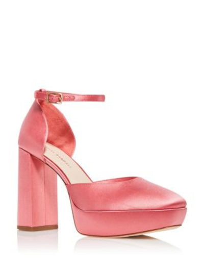 LOEFFLER RANDALL Womens Pink Padded Ankle Strap Selina Round Toe Block Heel Buckle Pumps Shoes 7.5 B