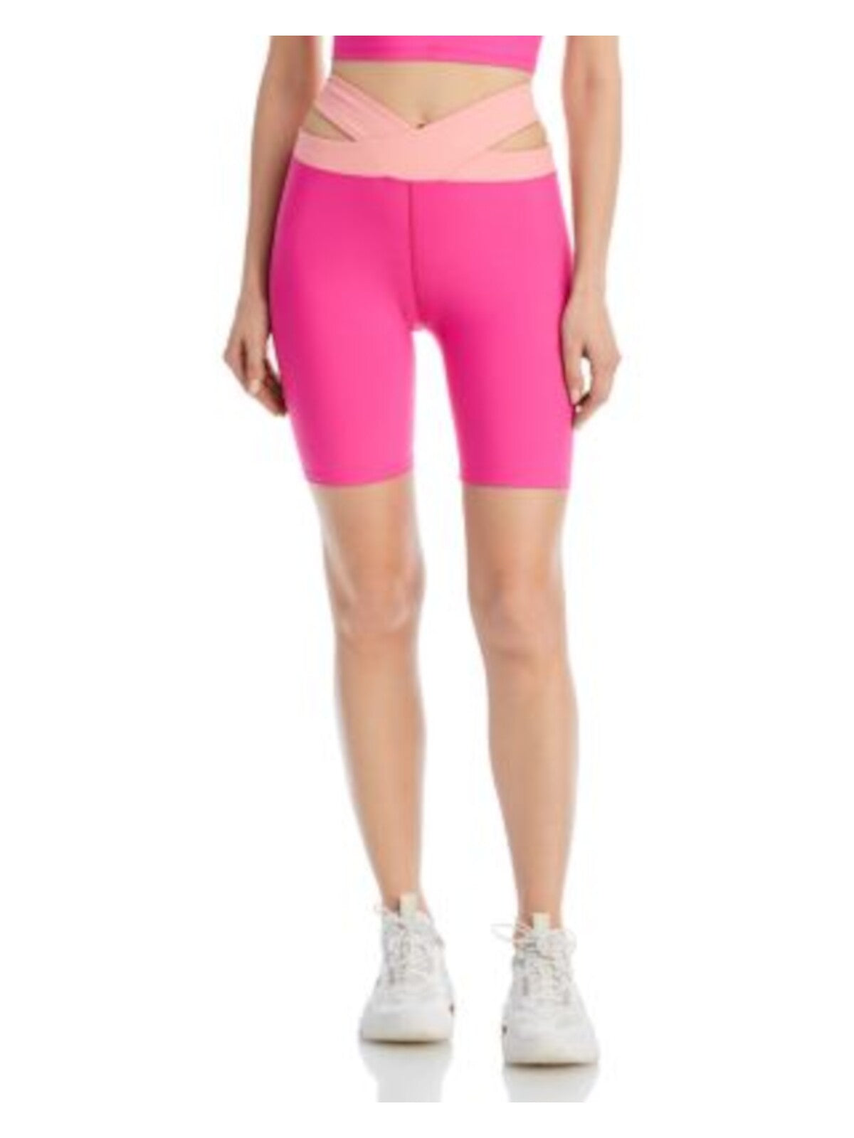 AQUA ATHLETIC Womens Pink Cut Out Moisture Wicking Crisscross High Waistband Color Block Active Wear Bike Shorts Shorts S