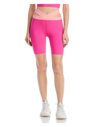 AQUA ATHLETIC Womens Pink Cut Out Moisture Wicking Crisscross High Waistband Color Block Active Wear Bike Shorts Shorts S
