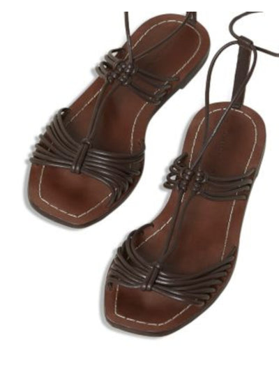 LOEFFLER RANDALL Womens Brown Knotted Strappy Romy Square Toe Lace-Up Leather Sandals Shoes 7.5