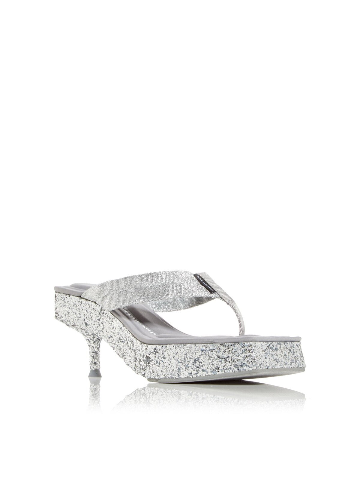 ALEXANDER WANG Womens Silver Glitter Padded Jessie Square Toe Kitten Heel Slip On Heeled Thong Sandals 39