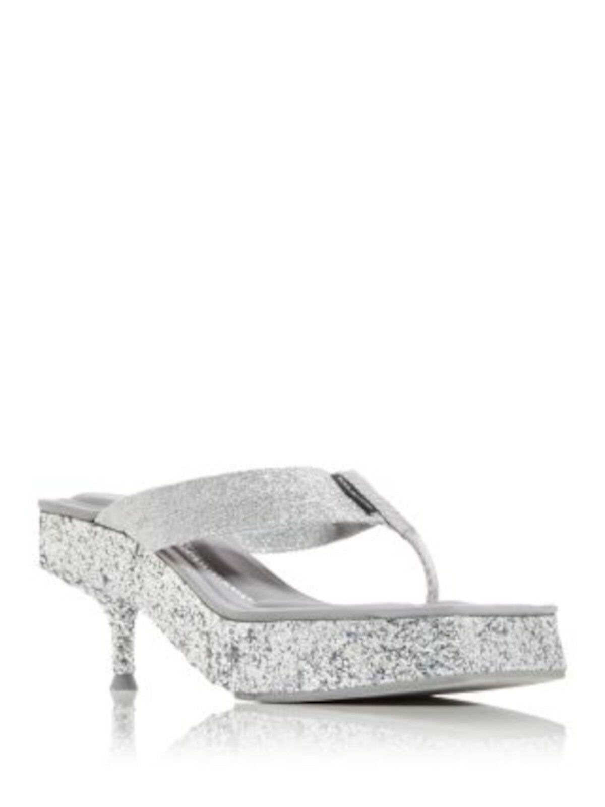 ALEXANDER WANG Womens Silver Glitter Padded Jessie Square Toe Kitten Heel Slip On Heeled Thong Sandals 39