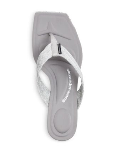 ALEXANDER WANG Womens Silver Glitter Padded Jessie Square Toe Kitten Heel Slip On Heeled Thong Sandals 39