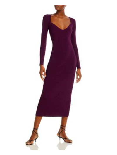 JASON WU Womens Purple Long Sleeve V Neck Midi Evening Sweater Dress L