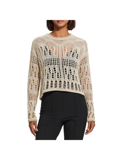 THEORY Womens Beige Long Sleeve Crew Neck Crop Top Sweater L