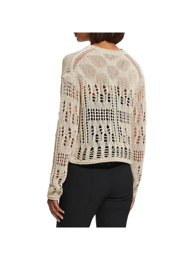 THEORY Womens Beige Long Sleeve Crew Neck Crop Top Sweater L