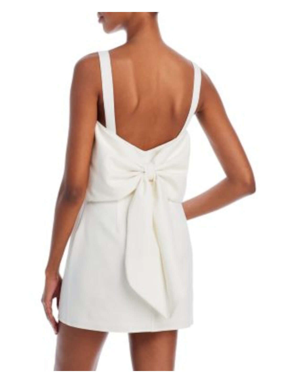 AQUA Womens Ivory Pleated Zippered Bow Back Lined Sleeveless V Neck Mini Party Empire Waist Dress L