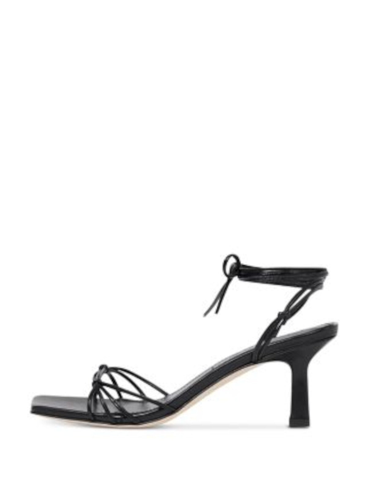 AEYDE Womens Black Knotted Ankle Wrap Tie Strappy Padded Roda Square Toe Block Heel Lace-Up Leather Heeled Sandal 36