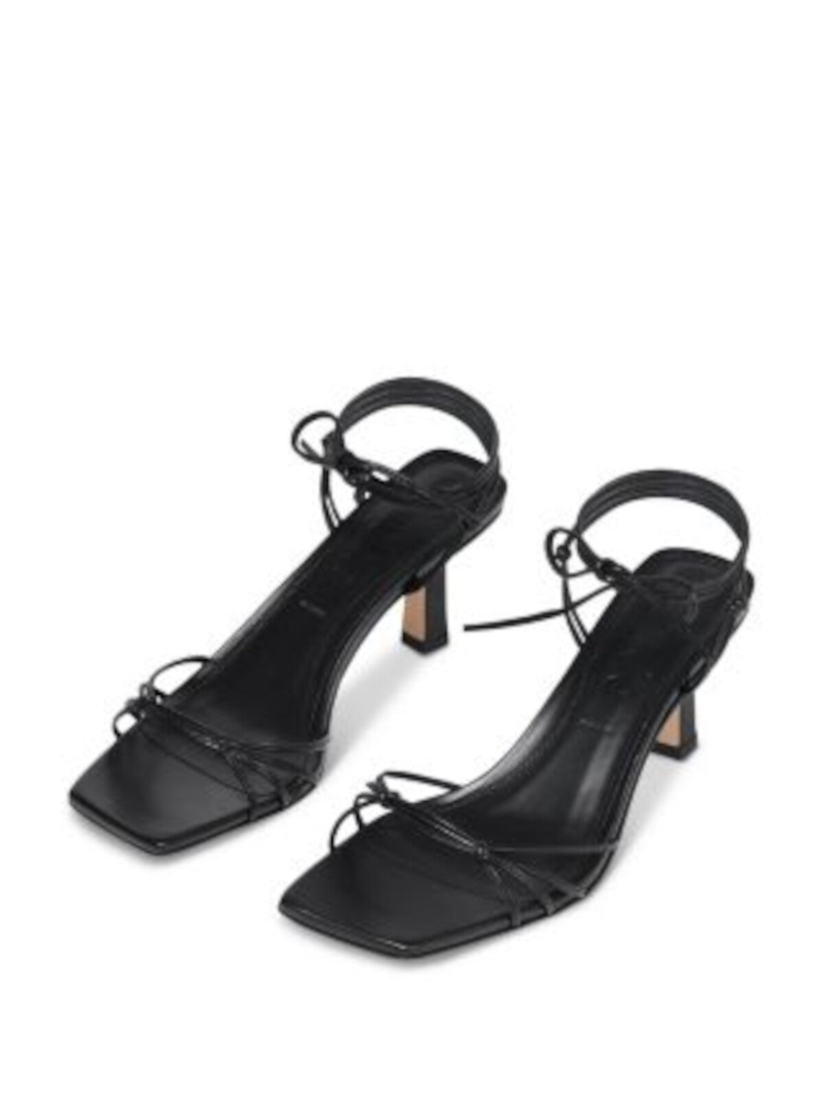 AEYDE Womens Black Knotted Ankle Wrap Tie Strappy Padded Roda Square Toe Block Heel Lace-Up Leather Heeled Sandal 36