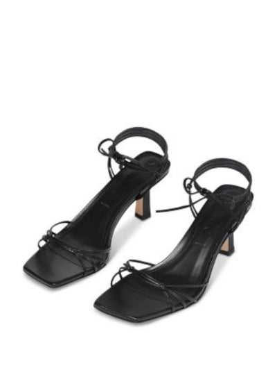 AEYDE Womens Black Knotted Ankle Wrap Tie Strappy Padded Roda Square Toe Block Heel Lace-Up Leather Heeled Sandal 36