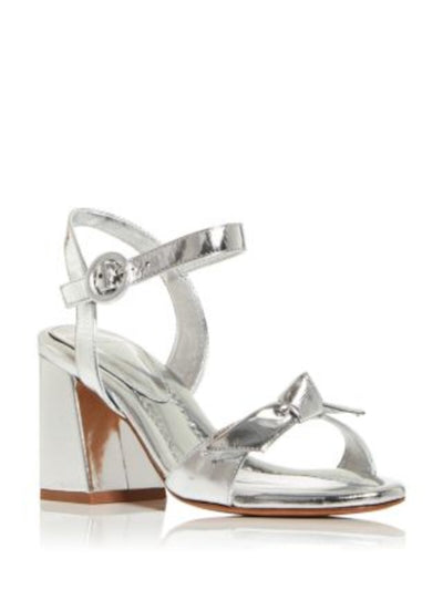 ALEXANDRE BIRMAN Womens Silver Padded Knotted Ankle Strap Metallic Clarita Almond Toe Flare Buckle Leather Dress Heeled Sandal 37