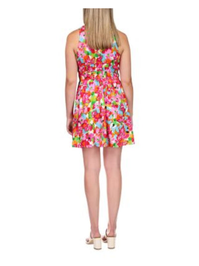 SANCTUARY Womens Pink Floral Sleeveless Round Neck Mini Fit + Flare Dress XS