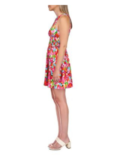 SANCTUARY Womens Pink Floral Sleeveless Round Neck Mini Fit + Flare Dress L