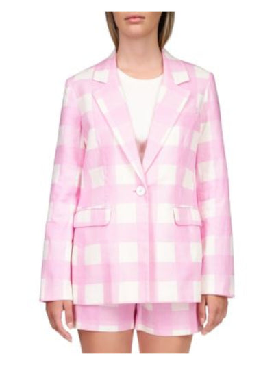 SANCTUARY Womens Pink Pocketed Lined One Button Closure Check Wear To Work Blazer Jacket XS