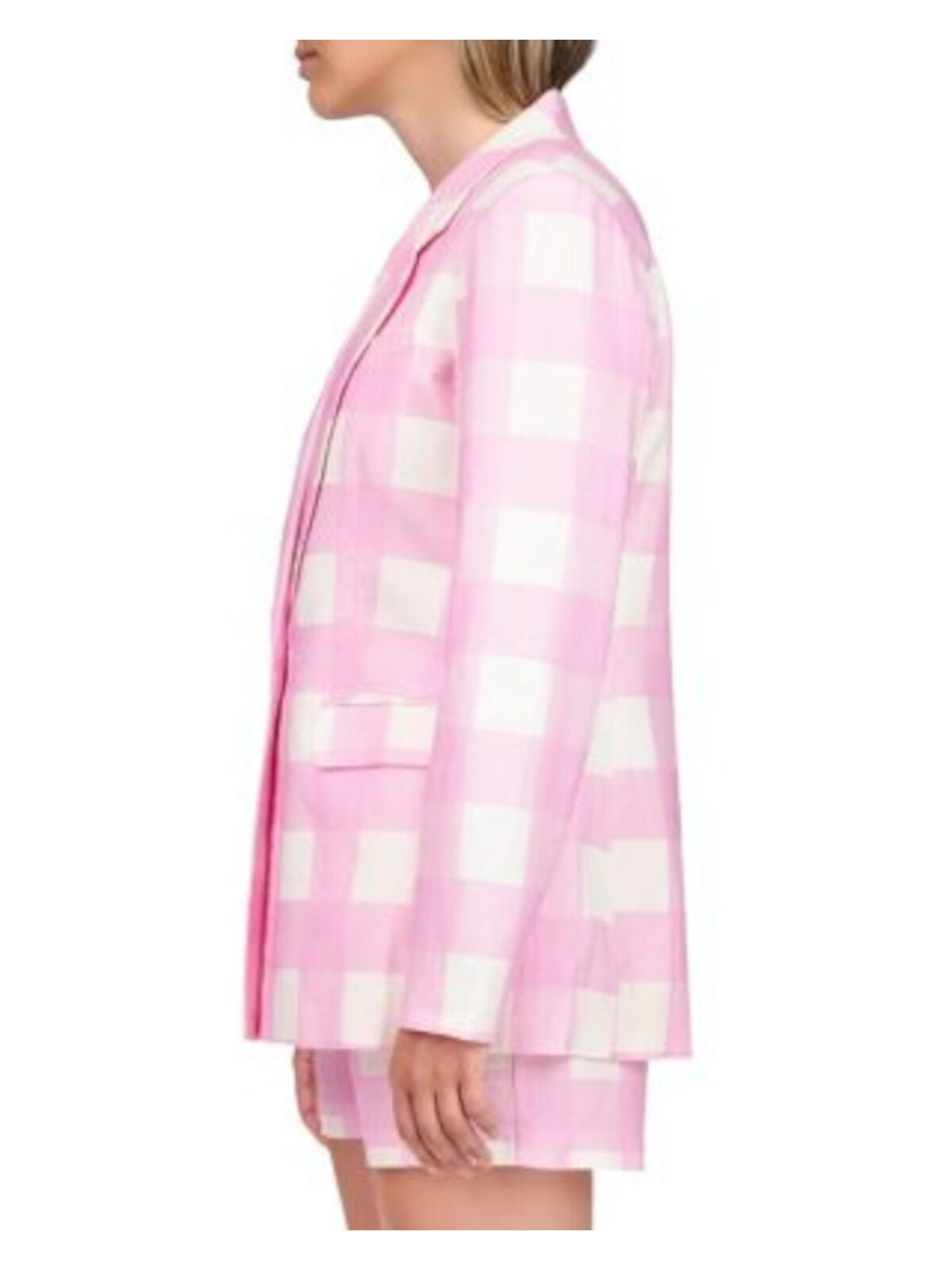 SANCTUARY Womens Pink Pocketed Lined One Button Closure Check Wear To Work Blazer Jacket XS