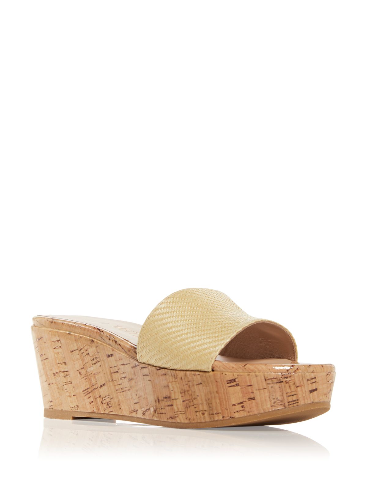 STUART WEITZMAN Womens Beige 1-1/2" Platform Woven Padded Summer Wedge Almond Toe Wedge Slip On Heeled Sandal 9.5 B