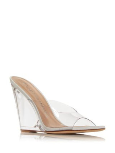 STUART WEITZMAN Womens Clear Translucent Padded Tia Square Toe Wedge Slip On Dress Heeled Sandal 7.5 B