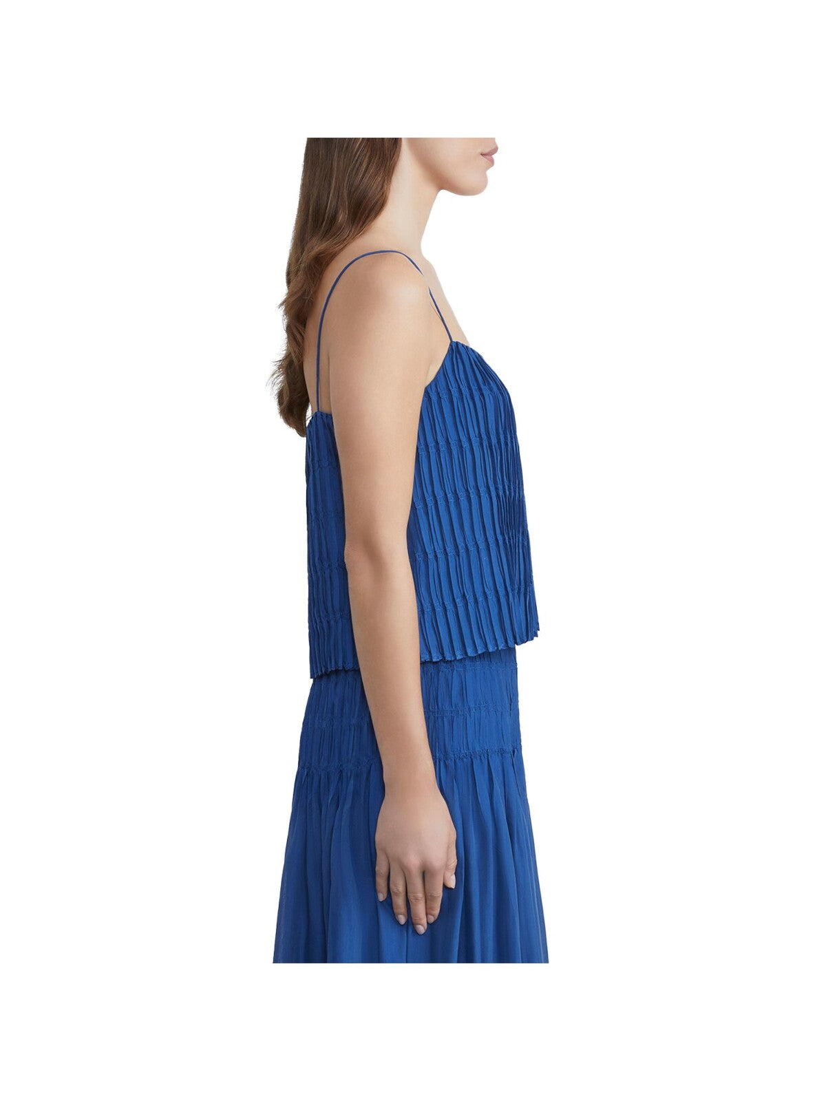 LAFAYETTE 148 NEW YORK Womens Blue Smocked Pleated Lined Spaghetti Strap Square Neck Cami Top L