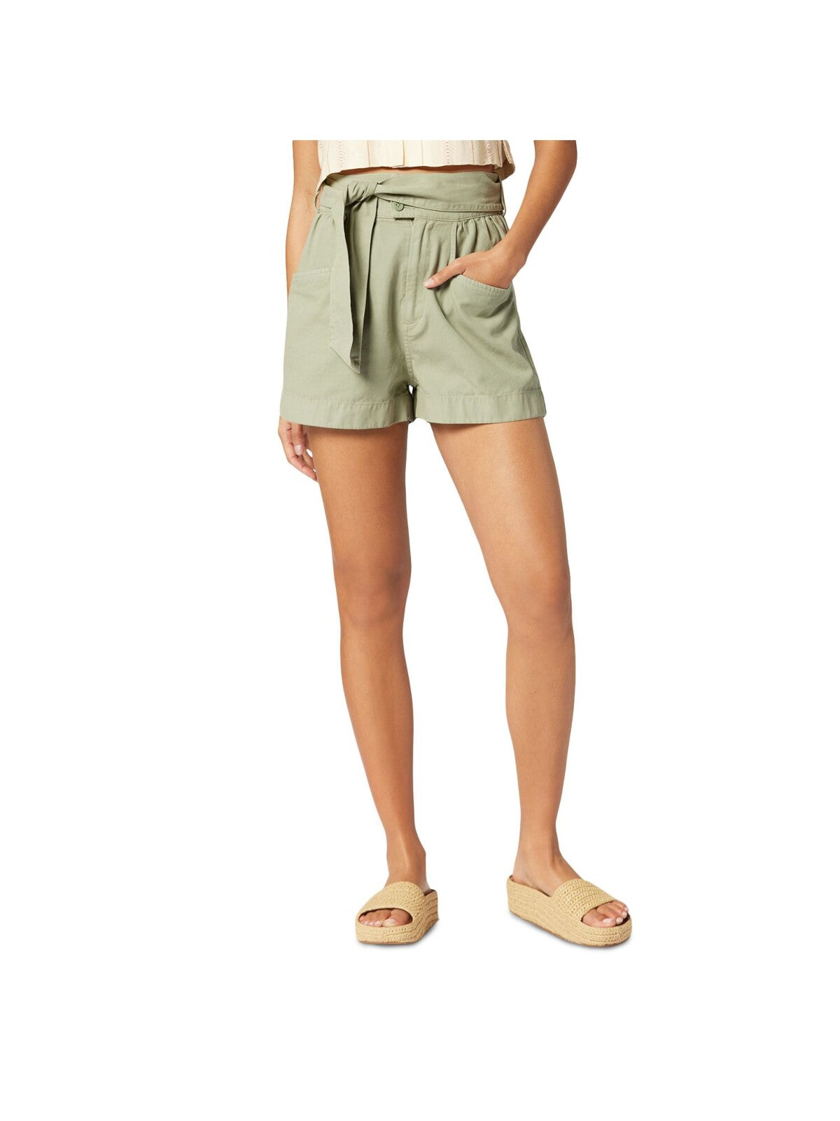 JOIE Womens Green Zippered Pocketed Gathered Self-tie Belt Shorts Shorts XXS