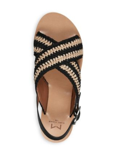 MARC FISHER LTD Womens Black Mixed Media 1.5 Cross Straps Woven Lonnie Round Toe Buckle Slingback Sandal 6.5 M