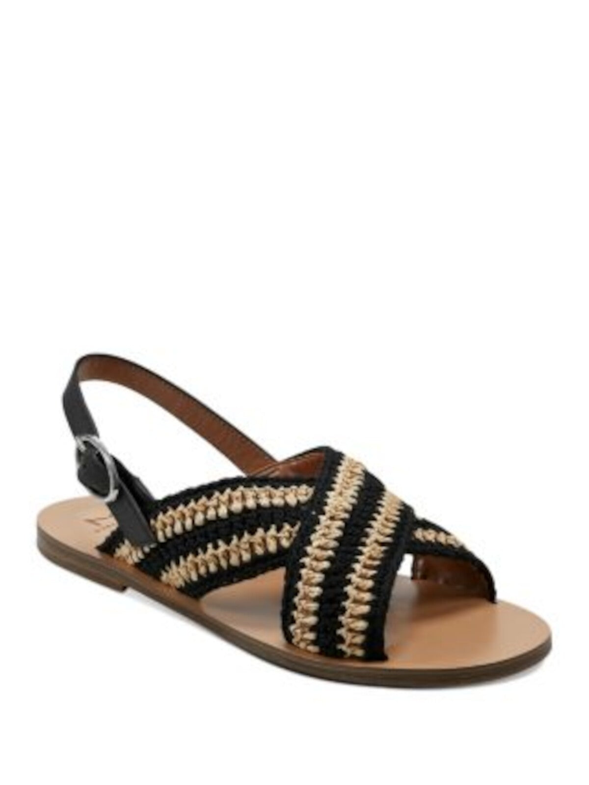 MARC FISHER LTD Womens Black Mixed Media 1.5 Cross Straps Woven Lonnie Round Toe Buckle Slingback Sandal 6.5 M