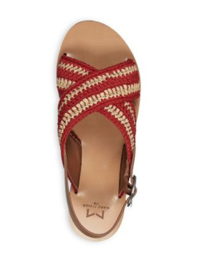 MARC FISHER LTD Womens Red Mixed Media 1.5 Cross Straps Woven Lonnie Round Toe Buckle Slingback Sandal 6.5 M