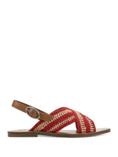 MARC FISHER LTD Womens Red Mixed Media 1.5 Cross Straps Woven Lonnie Round Toe Buckle Slingback Sandal 6.5 M