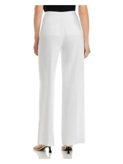 KOBI HALPERIN Womens White Zippered Pocketed Wear To Work Wide Leg Pants 4