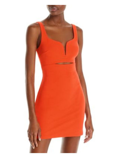 AQUA Womens Orange Cut Out Zippered Lined Sleeveless V Neck Mini Party Body Con Dress XL