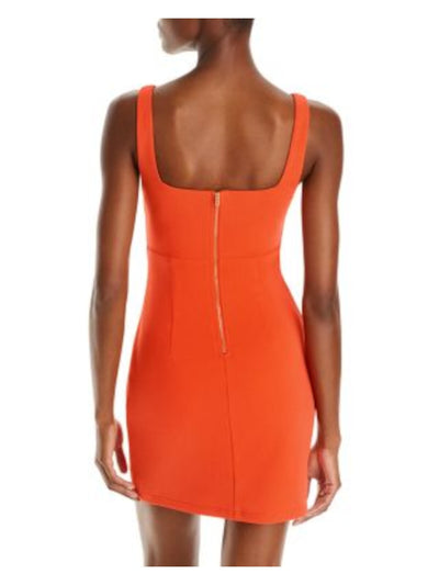 AQUA Womens Orange Cut Out Zippered Lined Sleeveless V Neck Mini Party Body Con Dress XL