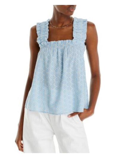 AQUA Womens Light Blue Smocked Unlined Pullover Sleeveless Square Neck Tank Top XL