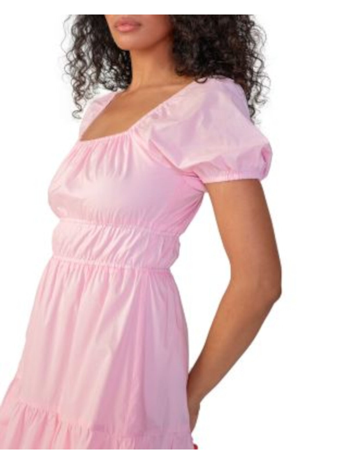 SANCTUARY Womens Pink Lined Tie Back Keyhole Elastic Waist Tiers Short Sleeve Square Neck Midi Fit + Flare Dress 8