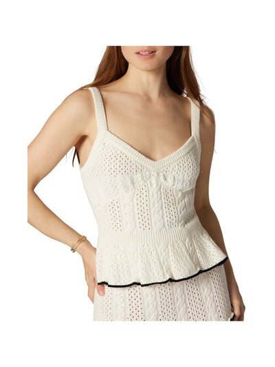 JOIE Womens White Knit Sleeveless V Neck Peplum Top XS