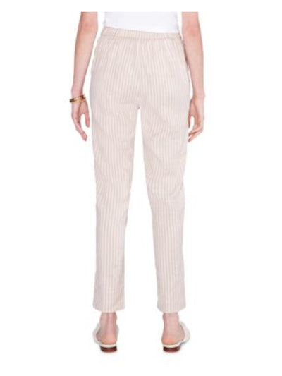 NIC+ZOE Womens Beige Pocketed Faux Fly Elastic Waist Ankle Striped Straight leg Pants 2