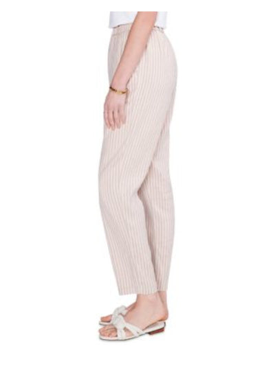 NIC+ZOE Womens Beige Pocketed Faux Fly Elastic Waist Ankle Striped Straight leg Pants 10