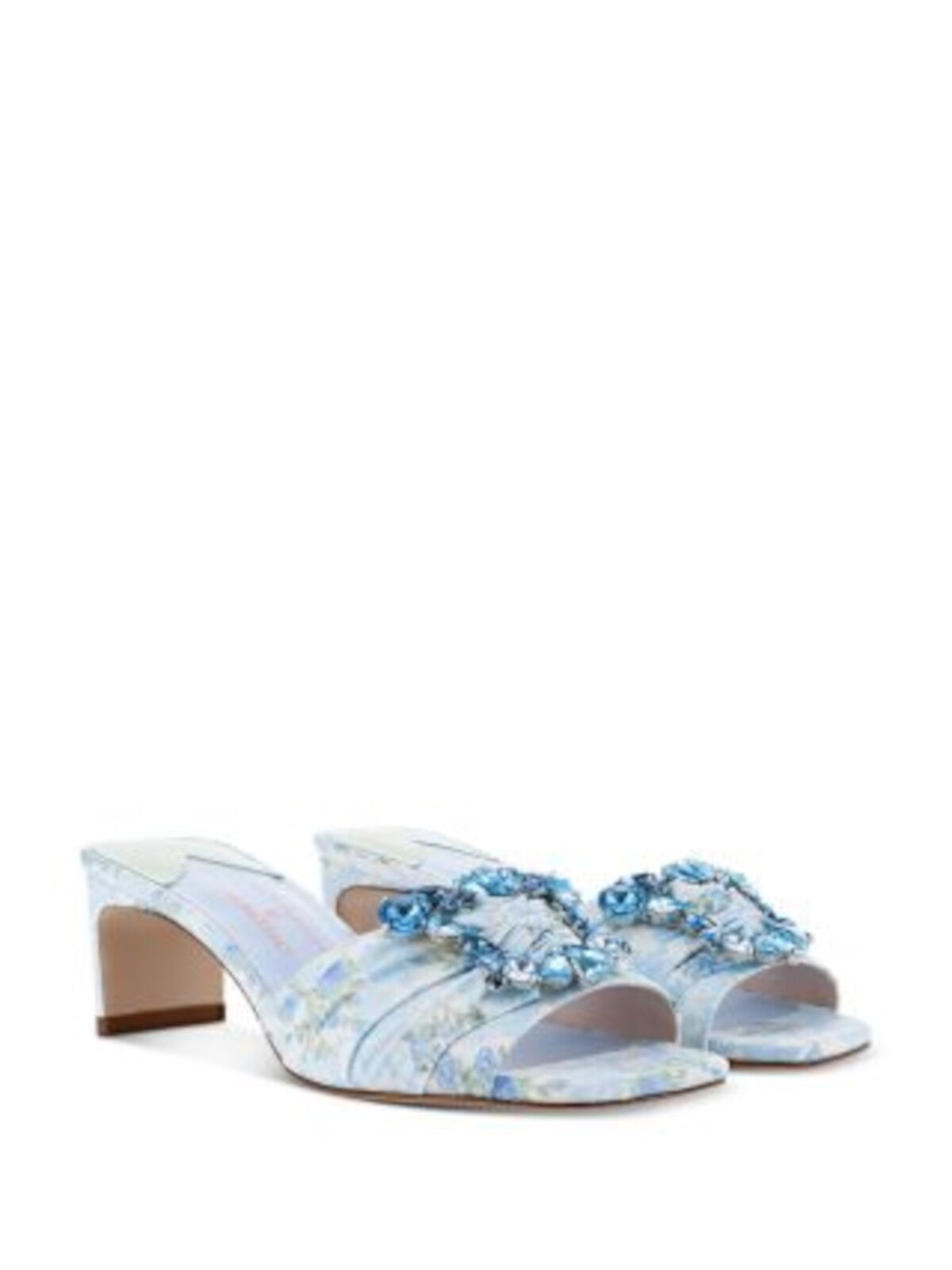 SOPHIA WEBSTER Womens Light Blue Floral Embellished Padded Margaux Square Toe Block Heel Slip On Heeled Sandal 38