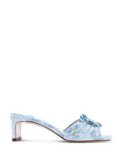 SOPHIA WEBSTER Womens Light Blue Floral Embellished Padded Margaux Square Toe Block Heel Slip On Heeled Sandal 38