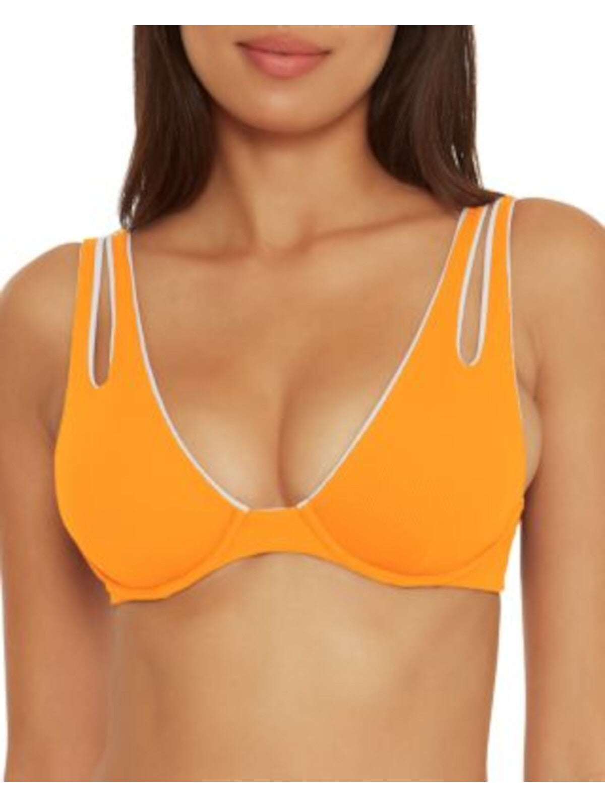 BECCA Women's Orange Ribbed Stretch Back Hook Removeable Cups Adjustable Cutout Bra Swimwear Top S\P