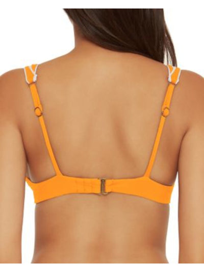 BECCA Women's Orange Ribbed Stretch Back Hook Removeable Cups Adjustable Cutout Bra Swimwear Top S\P