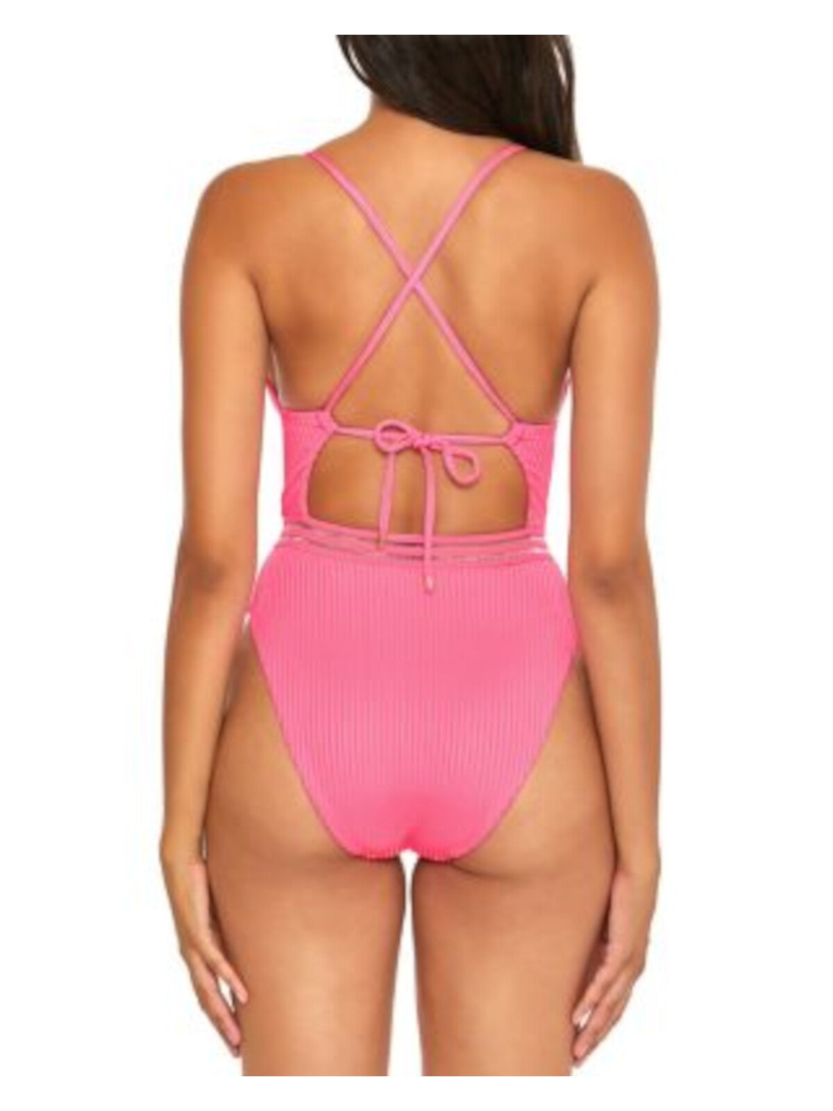 ISABELLA ROSE Women's Pink Ribbed Moderate Coverage Queensland One Piece Swimsuit M