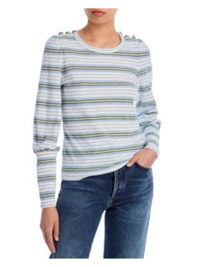 VERONICA BEARD Womens Light Blue Striped Long Sleeve Crew Neck Top S