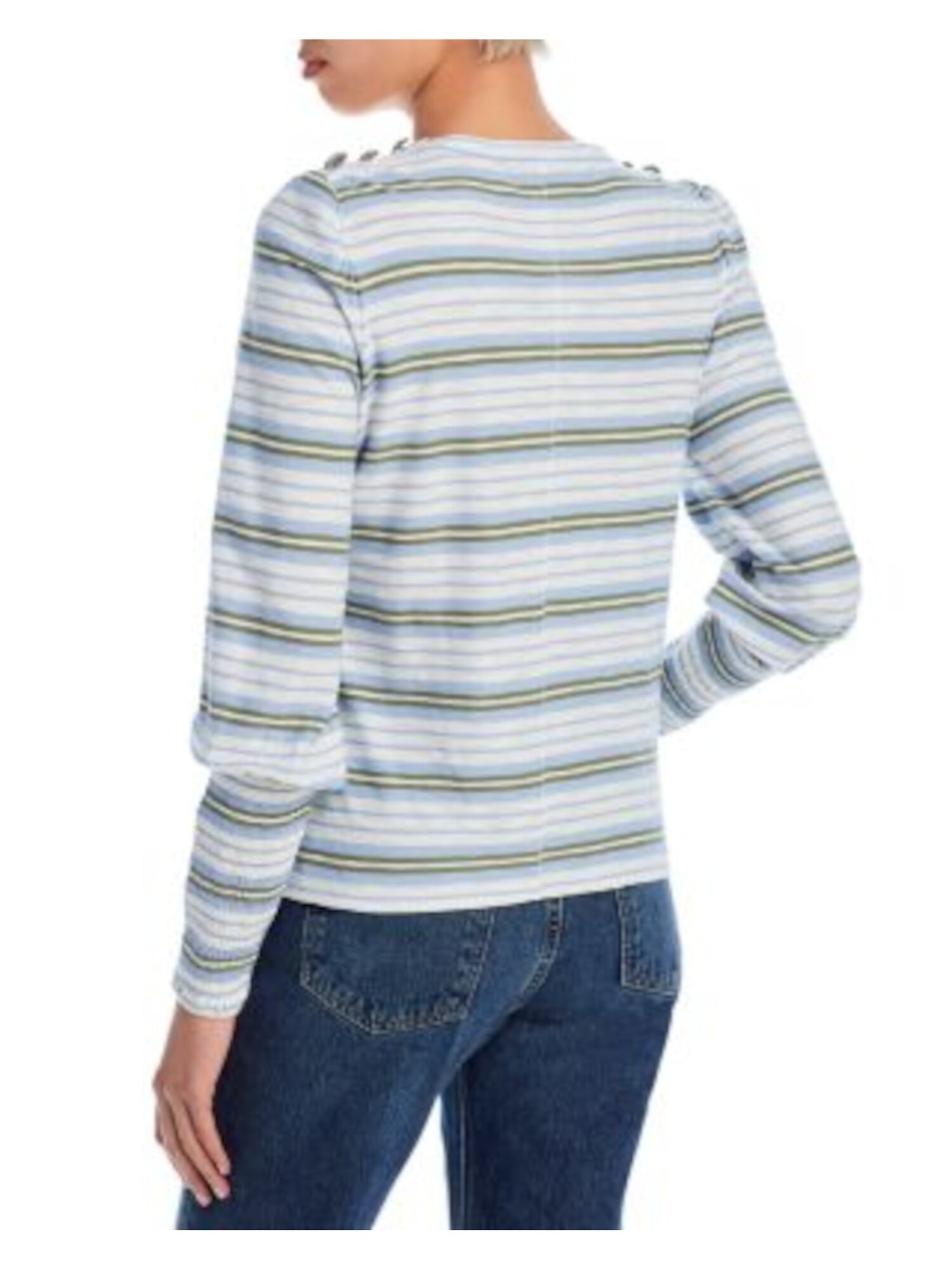 VERONICA BEARD Womens Light Blue Striped Long Sleeve Crew Neck Top S