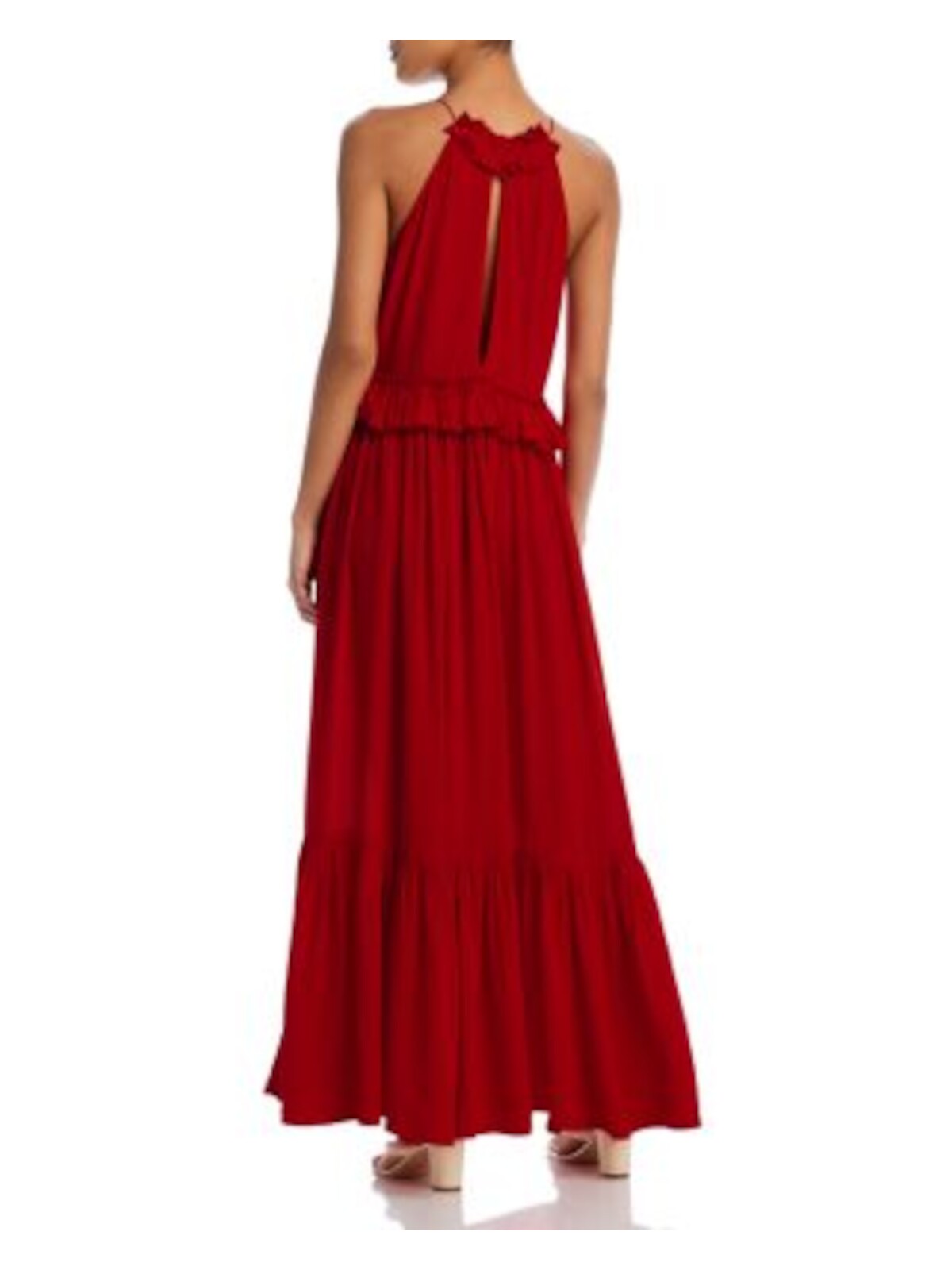 EVARAE Womens Red Ruffled Tie Back Cutout Flounce Hem Lined Sleeveless V Neck Maxi Party Dress 10