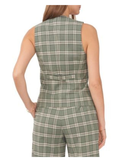 1. STATE Womens Green Lined Button Down Adjustable Sinch Ban Plaid Sleeveless V Neck Vest Top 8