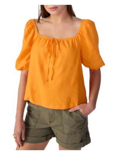 SANCTUARY Womens Orange Tie Unlined Pouf Sleeve Square Neck Top XXS