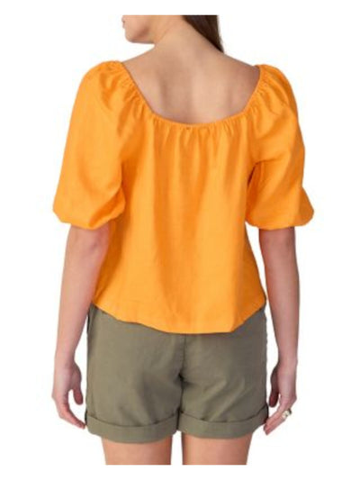 SANCTUARY Womens Orange Tie Unlined Pouf Sleeve Square Neck Top XXS