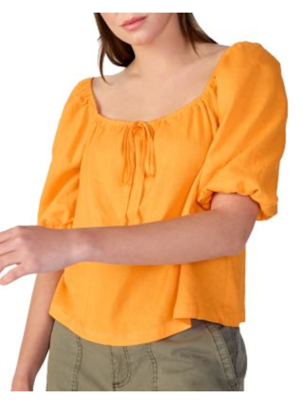 SANCTUARY Womens Orange Tie Unlined Pouf Sleeve Square Neck Top XXS