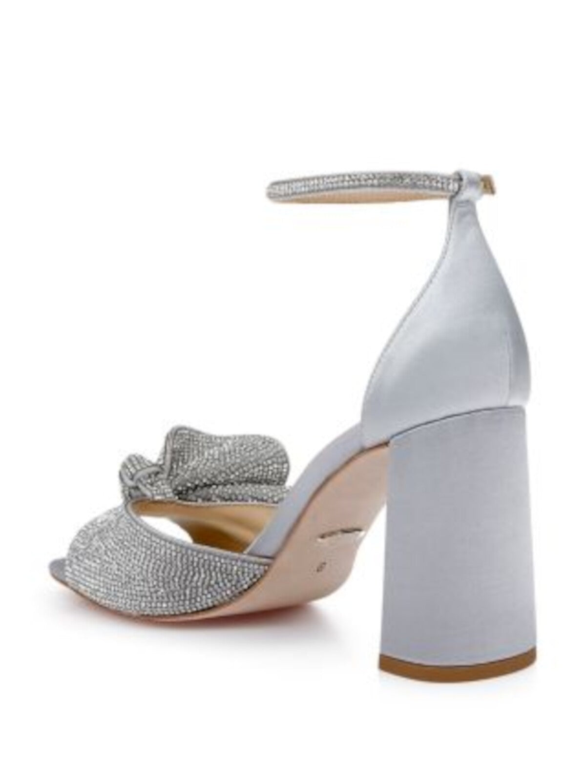 BADGLEY MISCHKA Womens Silver Knotted Ruffel Embellished Padded Poppy Square Toe Block Heel Buckle Dress Heeled Sandal 6.5 M